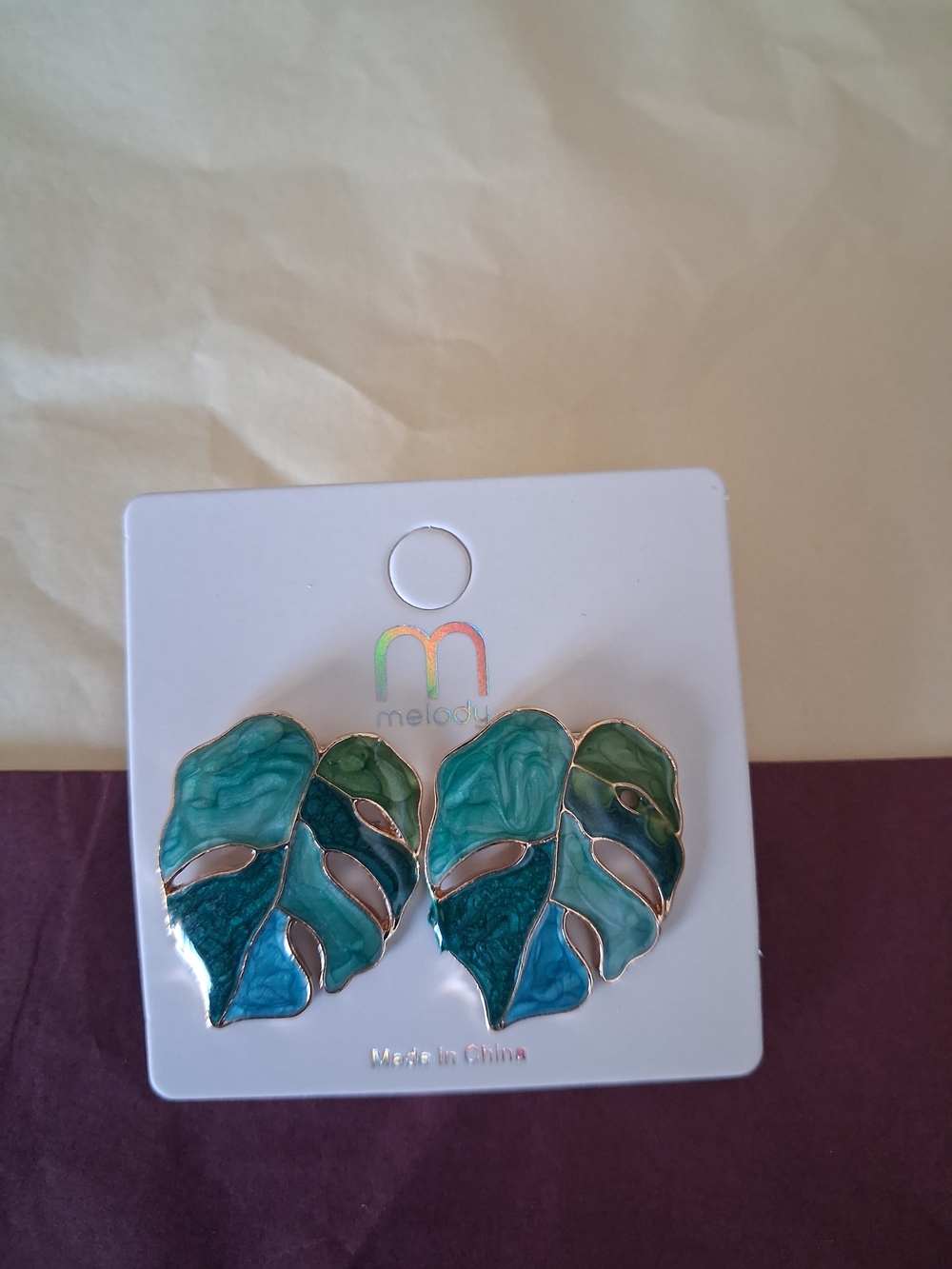 Melody Teal & Green Leaf Drop Earrings